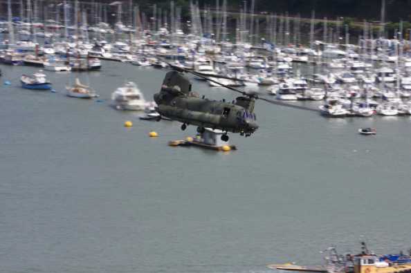 07 July 2020 - 12-40-33
Slightly annoyed I didn't't see the ferry earlier and frame the shot better. But you can see. There's low. And then there is this low.
----------------------------
RAF Chinook ZA704 low flypast of Dartmouth